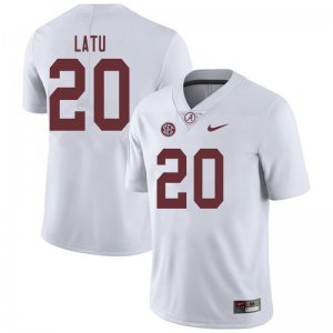 NCAA Men's Alabama Crimson Tide #20 Cameron Latu Stitched College 2019 Nike Authentic White Football Jersey EY17B32KE